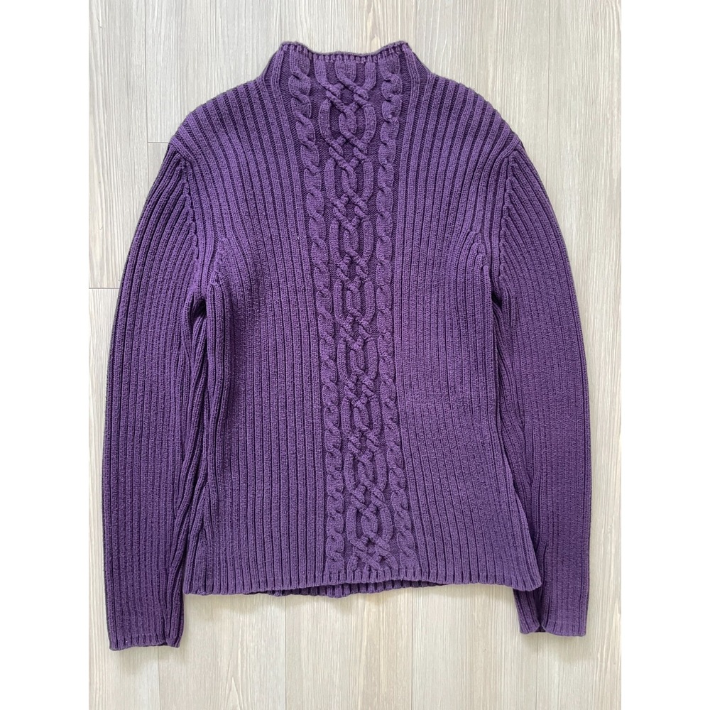 Talbots Women's Purple Cableknit Ribbed Sweater Mockneck Size S Holidays Preppy